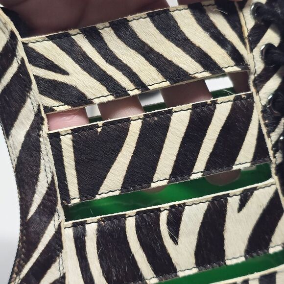 Jeffrey Campbell Dominion Zebra Print Fur Leather Pointy Toe Cut Out Boots Sz 8 - Picture 9 of 9